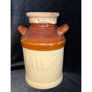 Vintage Ceramic Brown Tan Drip Glaze Milk Jug Rustic Country Farmhouse Tiawan